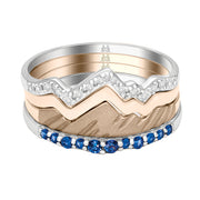 Three Stack Teton Mountain Rings with Sapphire Snake River Band - Jackson Hole Jewelry Company