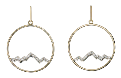 Large 14KY Gold Circle Earrings with Diamond Tetons - Jackson Hole Jewelry Company