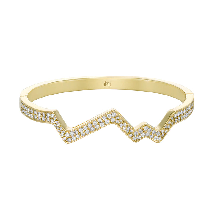 Diamond Pavé 18 Karat Yellow Gold Hinged Teton Outline Stacking Bracelet - Jackson Hole Jewelry Company