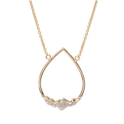 14 Karat Gold Tear Drop Necklace with Diamond Inverted Tetons - Jackson Hole Jewelry Company