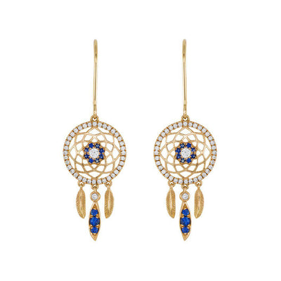 18 Karat Diamond and Sapphire Dreamcatcher Earrings - Jackson Hole Jewelry Company