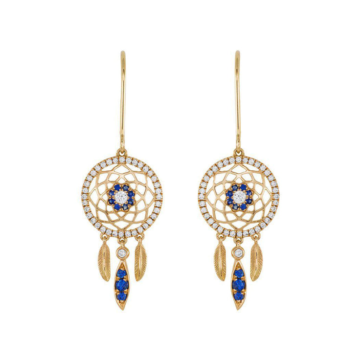 18 Karat Diamond and Sapphire Dreamcatcher Earrings - Jackson Hole Jewelry Company