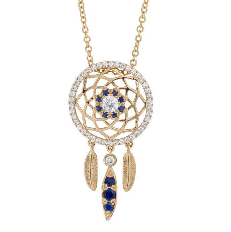 18 Karat Diamond and Sapphire Dreamcatcher Necklace - Jackson Hole Jewelry Company