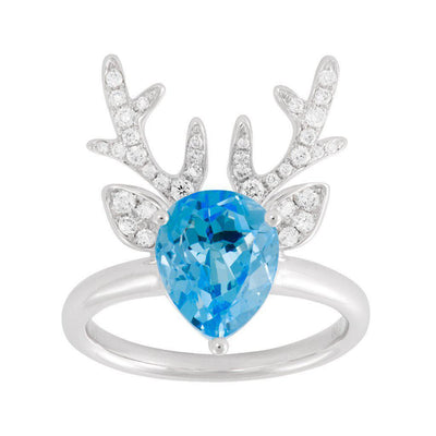 18 Karat White Gold Blue Topaz and Diamond Deer Antler Ring - Jackson Hole Jewelry Company