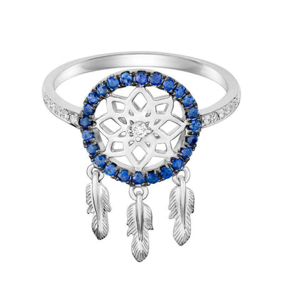 18 Karat White Gold with Diamond and Blue Sapphire Dreamcatcher Ring - Jackson Hole Jewelry Company