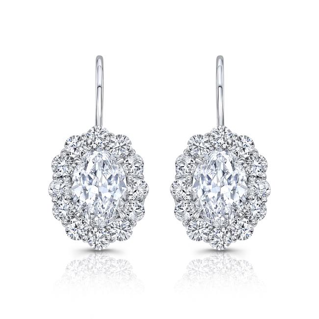 Oval Scalloped Halo Drop Diamond Earrings - Jackson Hole Jewelry Company