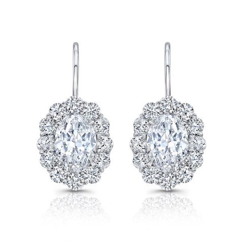 Oval Scalloped Halo Drop Diamond Earrings - Jackson Hole Jewelry Company