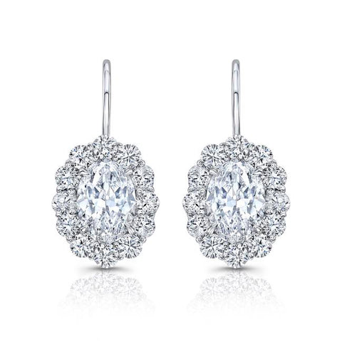 Oval Scalloped Halo Drop Diamond Earrings - Jackson Hole Jewelry Company