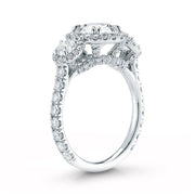 3 Stone Round Pave Halo Diamond Ring - Jackson Hole Jewelry Company