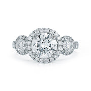3 Stone Round Pave Halo Diamond Ring - Jackson Hole Jewelry Company