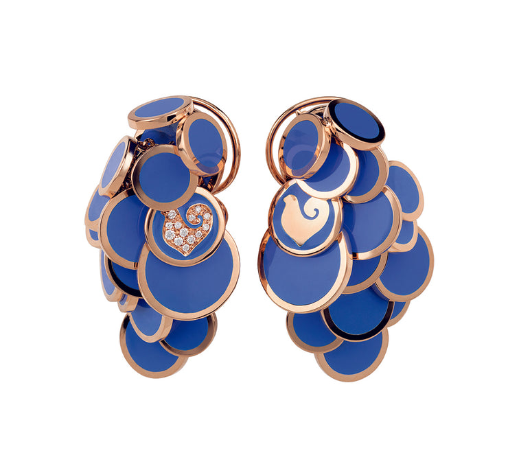 Chanteclar Pailettes 18K Pink Gold, Diamonds & Capri Blue Enamel Earrings - Jackson Hole Jewelry Company