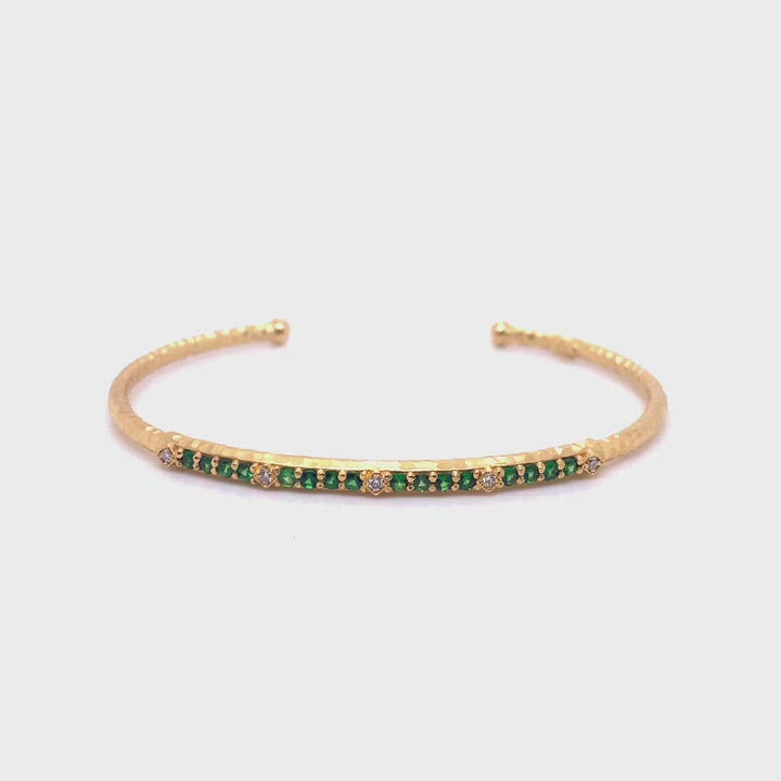 14k Marika Desert Gold Stackable Cuff with Pavé Diamonds and Green Tsavorite