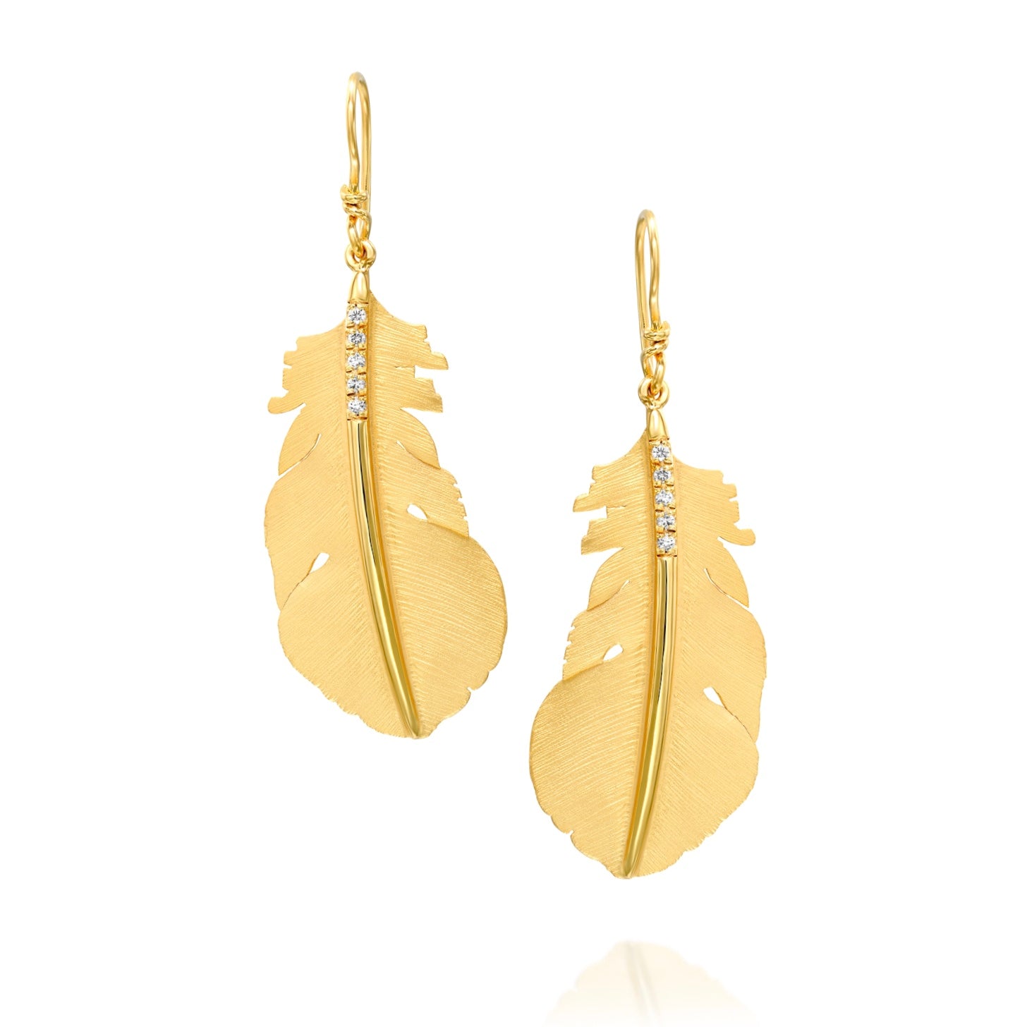 14k Marika Desert Gold Feather Earrings with Diamonds - Jackson Hole Jewelry Company