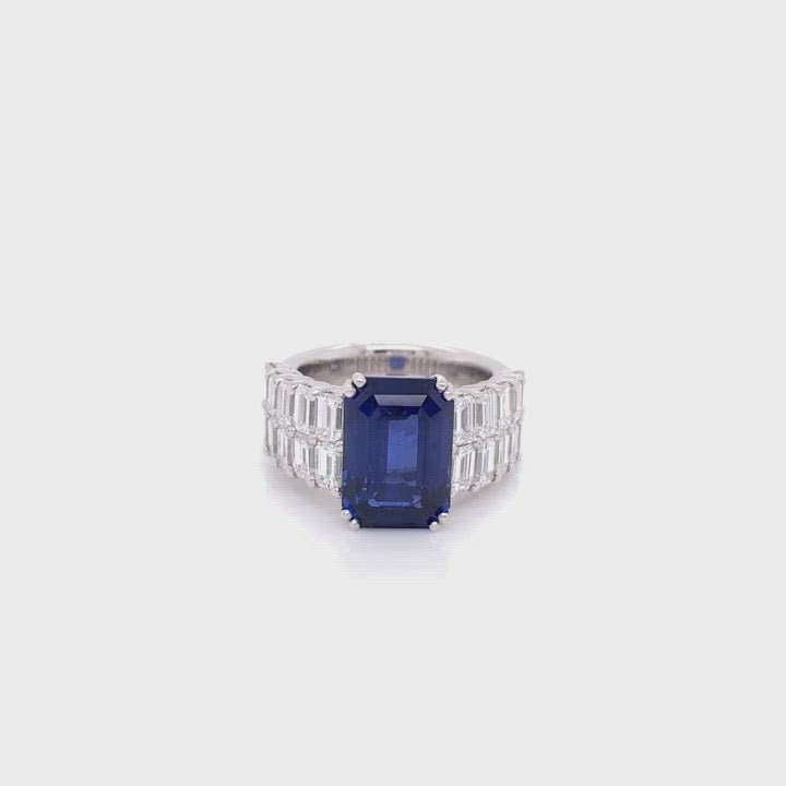 Picchiotti Blue Sapphire and Two Row Diamond Ring