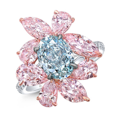 Fancy Blue and Pink Diamond Flower Ring - Jackson Hole Jewelry Company
