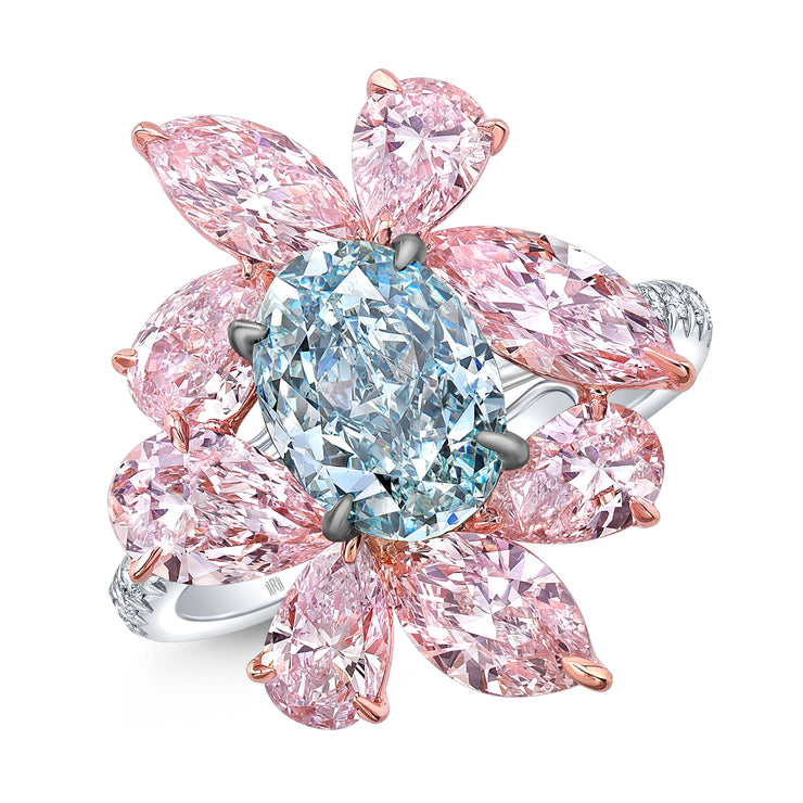 Fancy Blue and Pink Diamond Flower Ring - Jackson Hole Jewelry Company