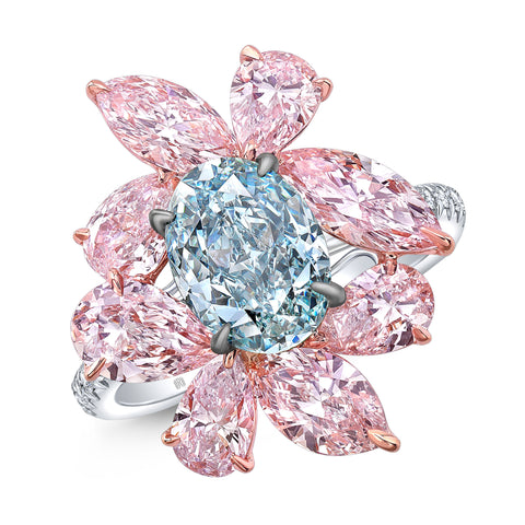 Fancy Blue and Pink Diamond Flower Ring - Jackson Hole Jewelry Company