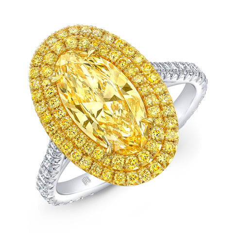 Natural Fancy Intense Yellow Moval Double Halo Ring - Jackson Hole Jewelry Company