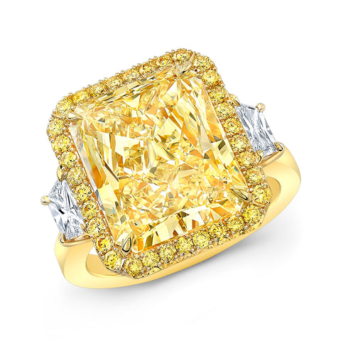 Natural 10 Carat Fancy Light Yellow Radiant Halo Ring - Jackson Hole Jewelry Company