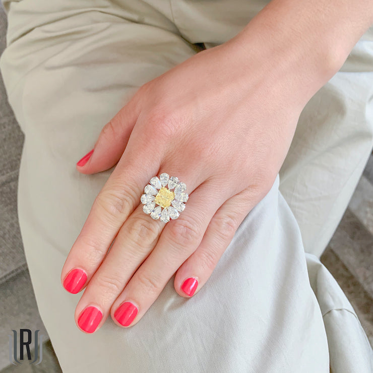 Fancy Yellow Diamond Flower Ring - Jackson Hole Jewelry Company