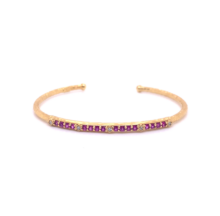 14k Marika Desert Gold Stackable Cuff with Pavé Diamonds and Pink Sapphire - Jackson Hole Jewelry Company