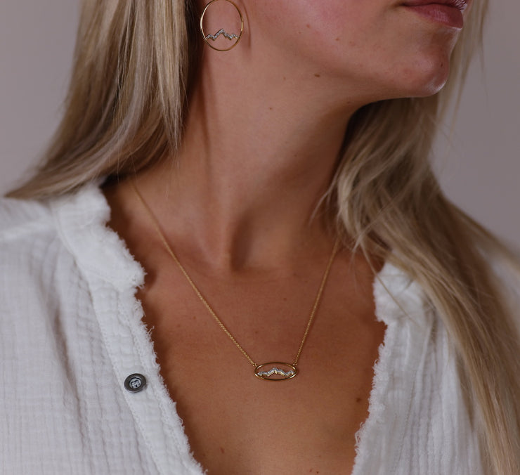 Small 14KY Gold Oval Teton Necklace with Diamonds - Jackson Hole Jewelry Company