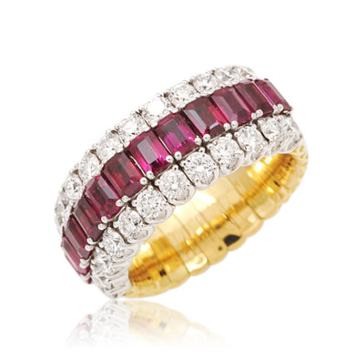 Picchiotti Xpandable™ Three Row Ruby and White Round Diamond Eternity Ring - Jackson Hole Jewelry Company