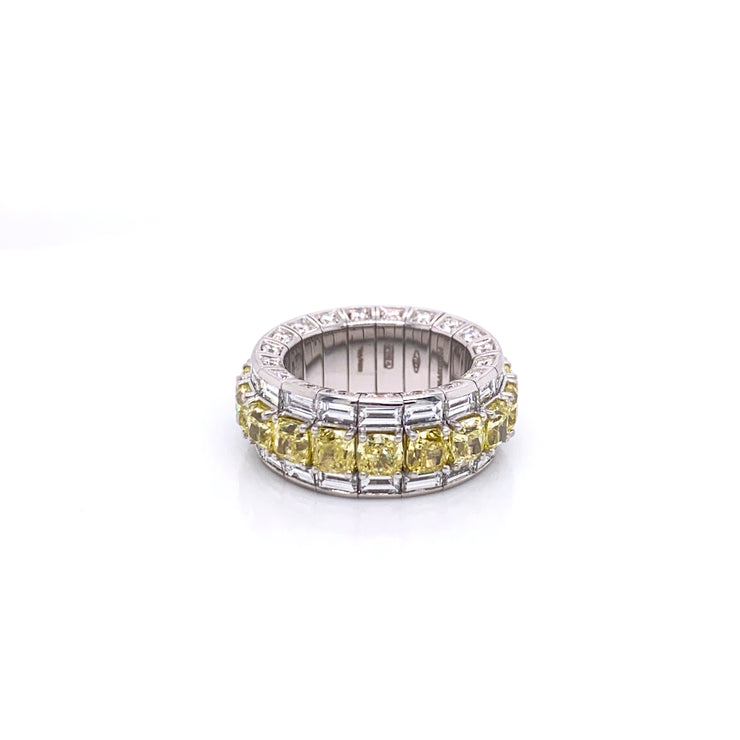 Picchiotti Xpandable™ Three Row Cushion Cut Yellow and White Diamond Eternity Ring - Jackson Hole Jewelry Company