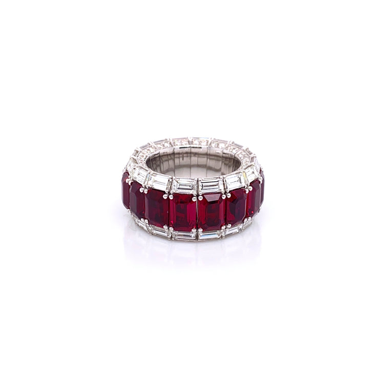 Picchiotti Xpandable™ Three Row Ruby and White Baguette Diamond Eternity Ring - Jackson Hole Jewelry Company