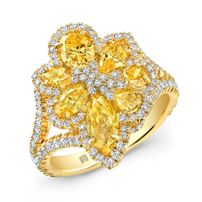 Natural Fancy Intense Yellow Diamond  Flower Ring - Jackson Hole Jewelry Company