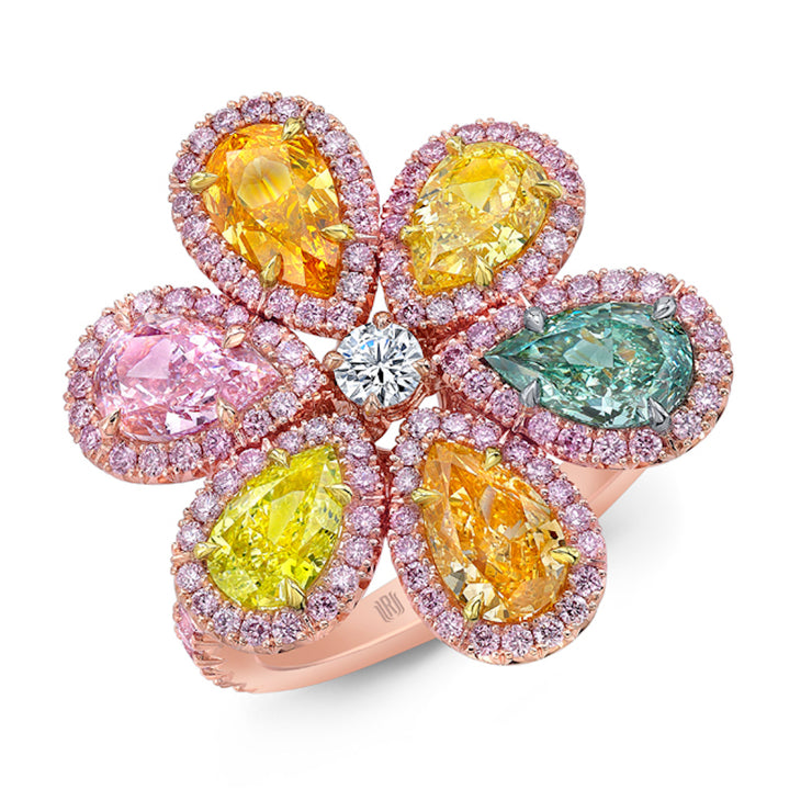 Natural Multicolored Diamond Flower Ring - Jackson Hole Jewelry Company