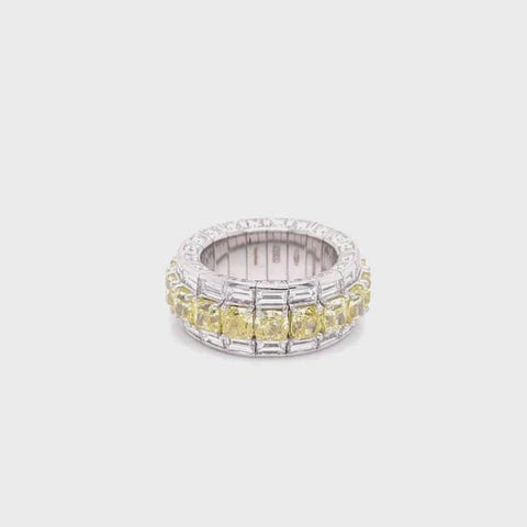 Picchiotti Xpandable™ Three Row Cushion Cut Yellow and White Diamond Eternity Ring