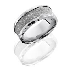 Cobalt Chrome 9mm Flat Band with Beveled Edges and 5mm Meteorite inlay with a Rock Polish - Jackson Hole Jewelry Company