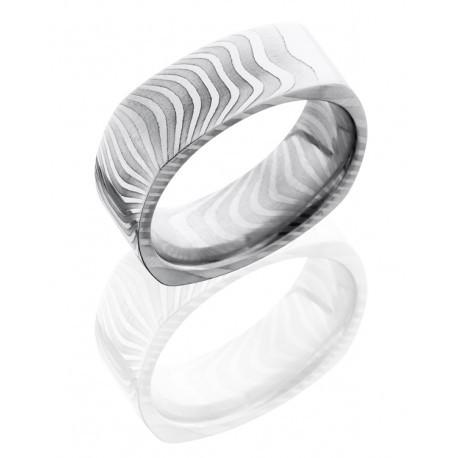 Damascus Steel 8mm Flat EuroSquare Band in Flattwist Pattern - Jackson Hole Jewelry Company