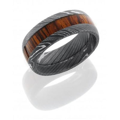 Damascus Steel Mexican Cocobollo Wood inlay Band - Jackson Hole Jewelry Company