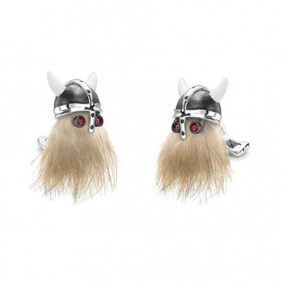 D&F Hairy Viking Skull with Black Helmet and Ruby Eye Cufflinks - Jackson Hole Jewelry Company