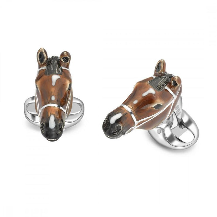 D&F Sterling Silver Brown Horse Head Cufflinks - Jackson Hole Jewelry Company