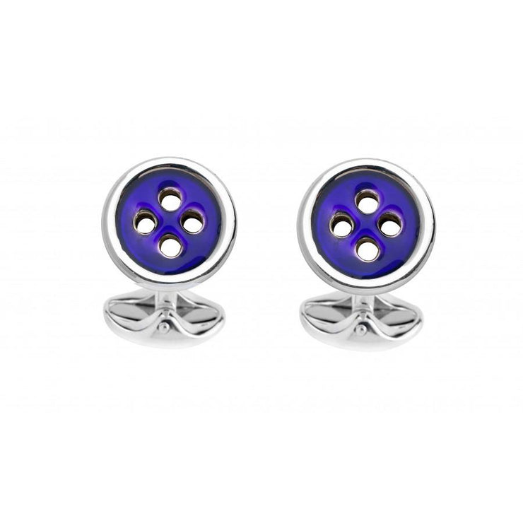 D&F Sterling Silver Navy Blue Button Cufflinks - Jackson Hole Jewelry Company