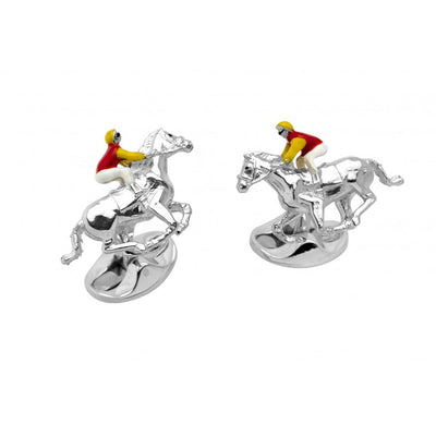 D&F Sterling Silver Red and Yellow Horse & Jockey Cufflinks - Jackson Hole Jewelry Company