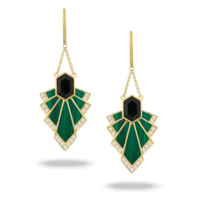 Doves 18K Yellow Gold Black Onyx & Malachite Cascading Earrings - Jackson Hole Jewelry Company