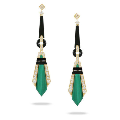 Doves 18K Yellow Gold Black Onyx & Malachite Earrings - Jackson Hole Jewelry Company