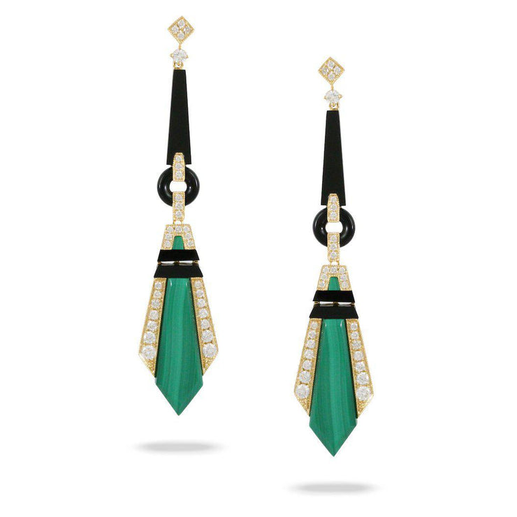 Doves 18K Yellow Gold Black Onyx & Malachite Earrings - Jackson Hole Jewelry Company