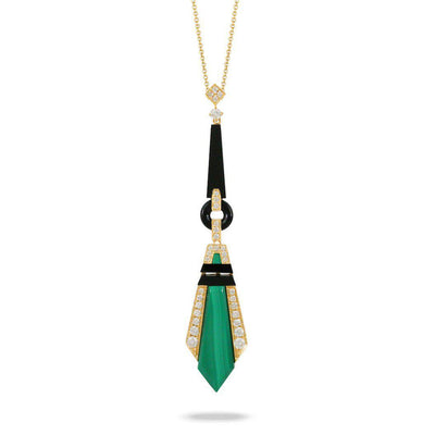 Doves 18K Yellow Gold Black Onyx & Malachite Necklace - Jackson Hole Jewelry Company