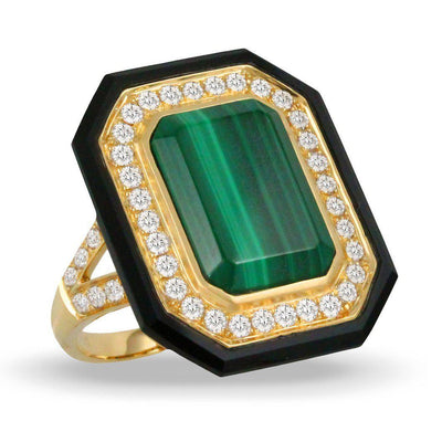 Doves 18K Yellow Gold Malachite & Black Onyx Ring - Jackson Hole Jewelry Company