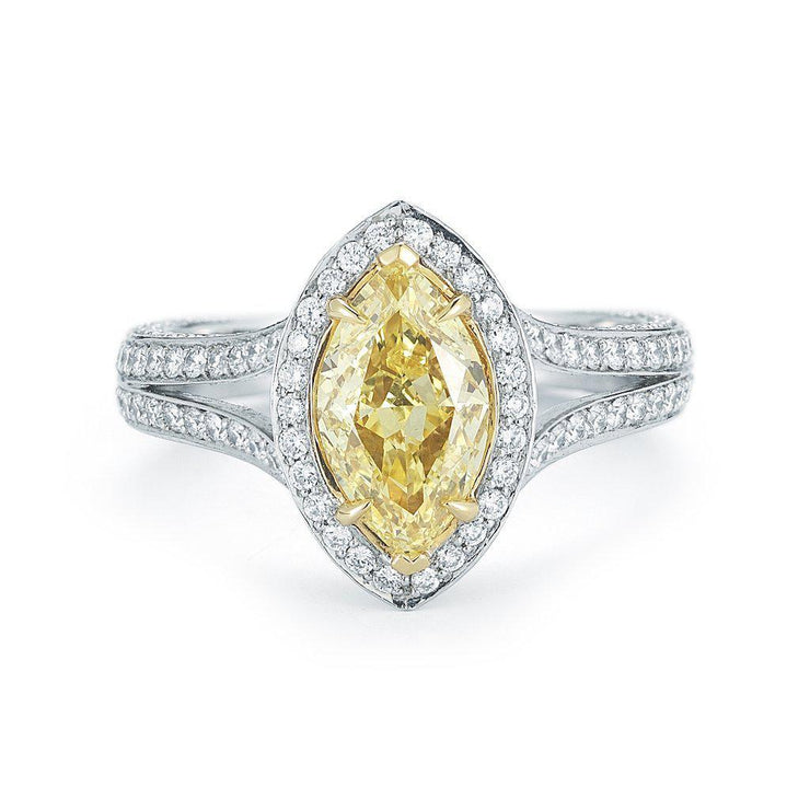 Fancy Yellow Marquise Pave Halo Diamond Ring - Jackson Hole Jewelry Company