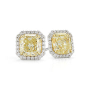 Fancy Yellow Radiant Cut Halo Diamond Stud Earrings - Jackson Hole Jewelry Company