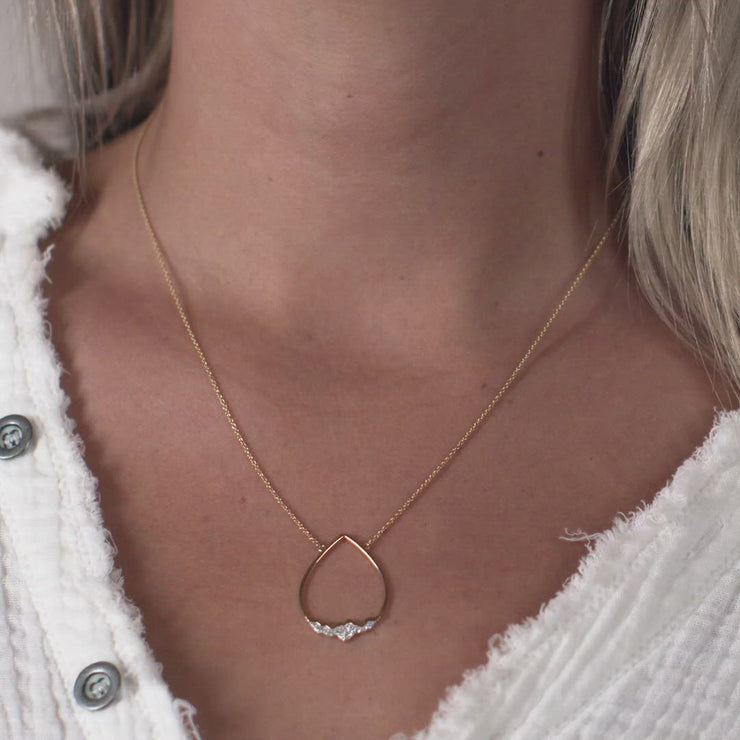 14 Karat Gold Tear Drop Necklace with Diamond Inverted Tetons