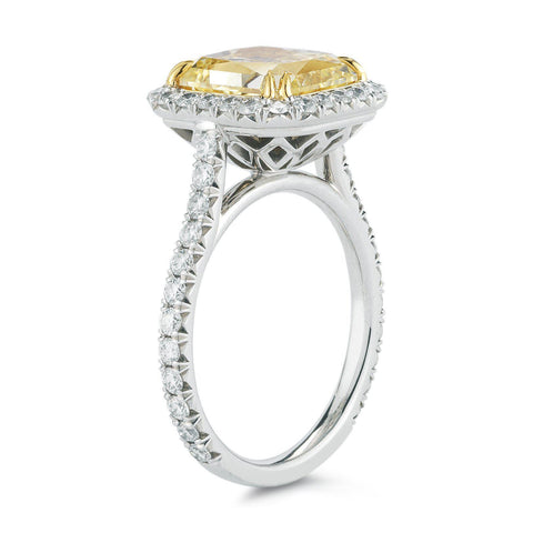 GIA 4.68 Carat Natural Fancy Yellow Radiant Pave Diamond Halo Ring - Jackson Hole Jewelry Company