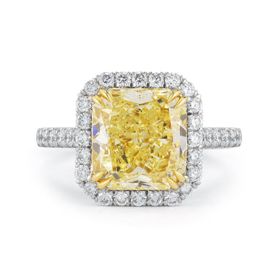 GIA 4.68 Carat Natural Fancy Yellow Radiant Pave Diamond Halo Ring - Jackson Hole Jewelry Company