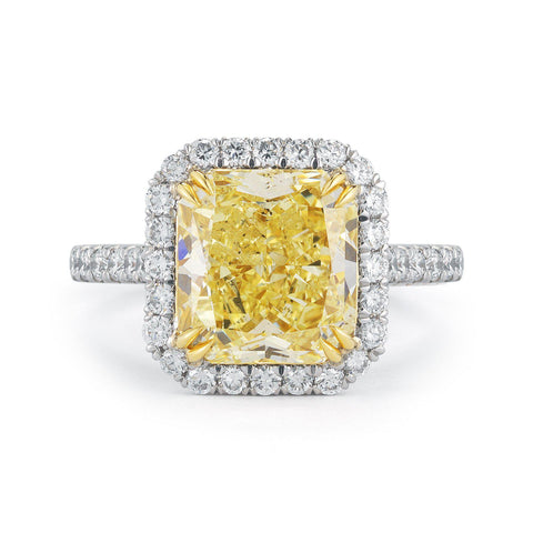 GIA 4.68 Carat Natural Fancy Yellow Radiant Pave Diamond Halo Ring - Jackson Hole Jewelry Company